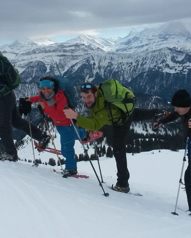 Snowshoe hikers ascending to Gemmenalphorn.